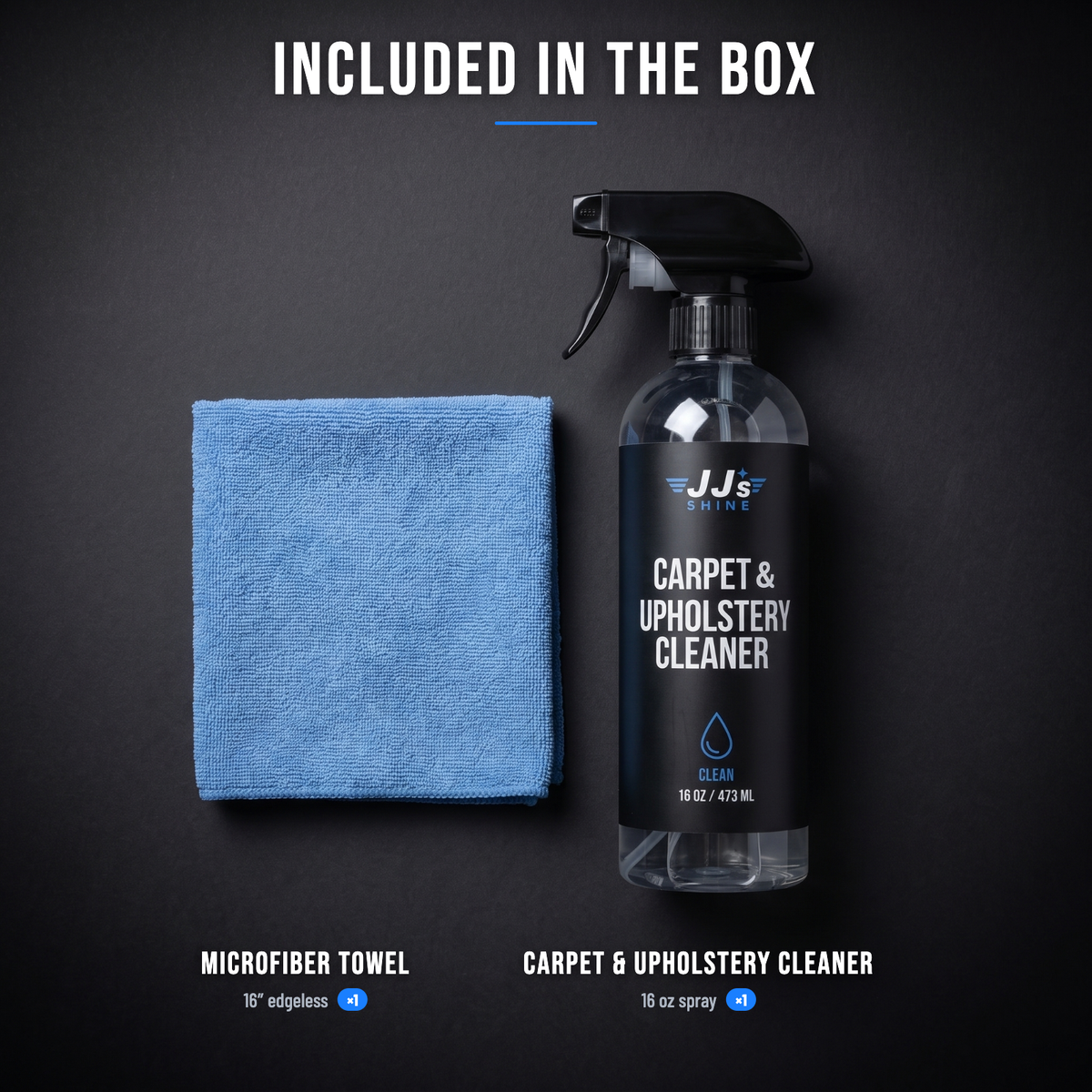 Included in the box: edgeless microfiber towel