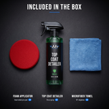 Included in the box: foam applicator and microfiber towel