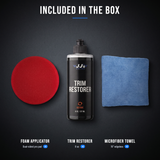 Included in the box: foam applicator and microfiber towel