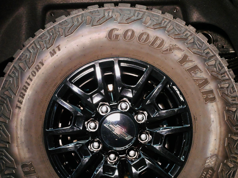 A tire before Wet Tire Dressing
